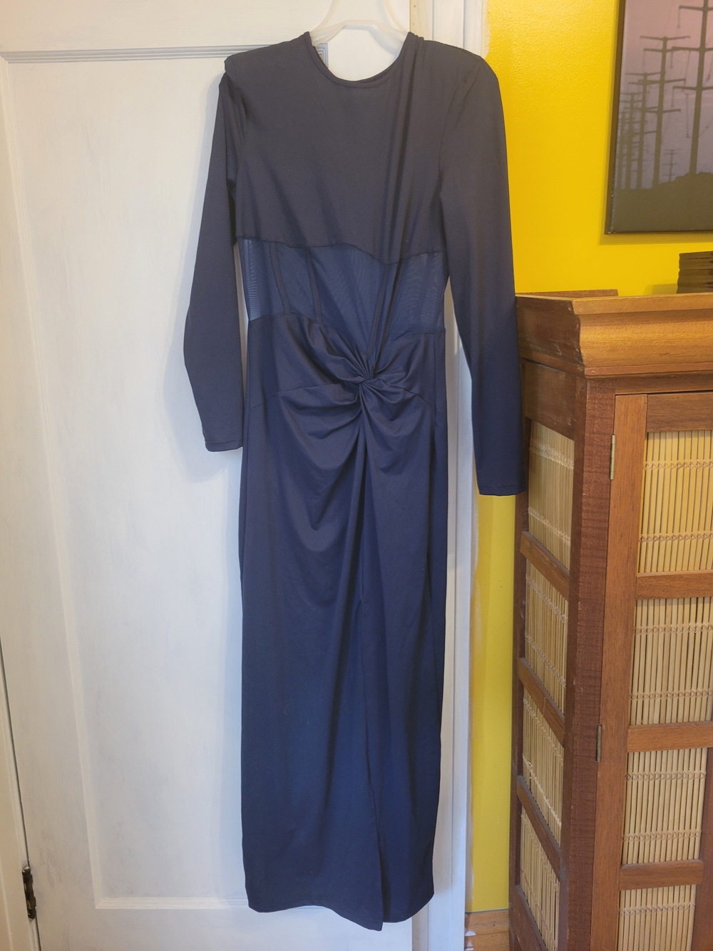 Long Sleeve Navy Twist-Front Maxi Dress - Picture 1 of 9